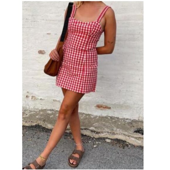 NEW Zara Bloggers Fav Cotton Red and White Gingham Sweetheart Mini Dress, Sz XS - Picture 6 of 17